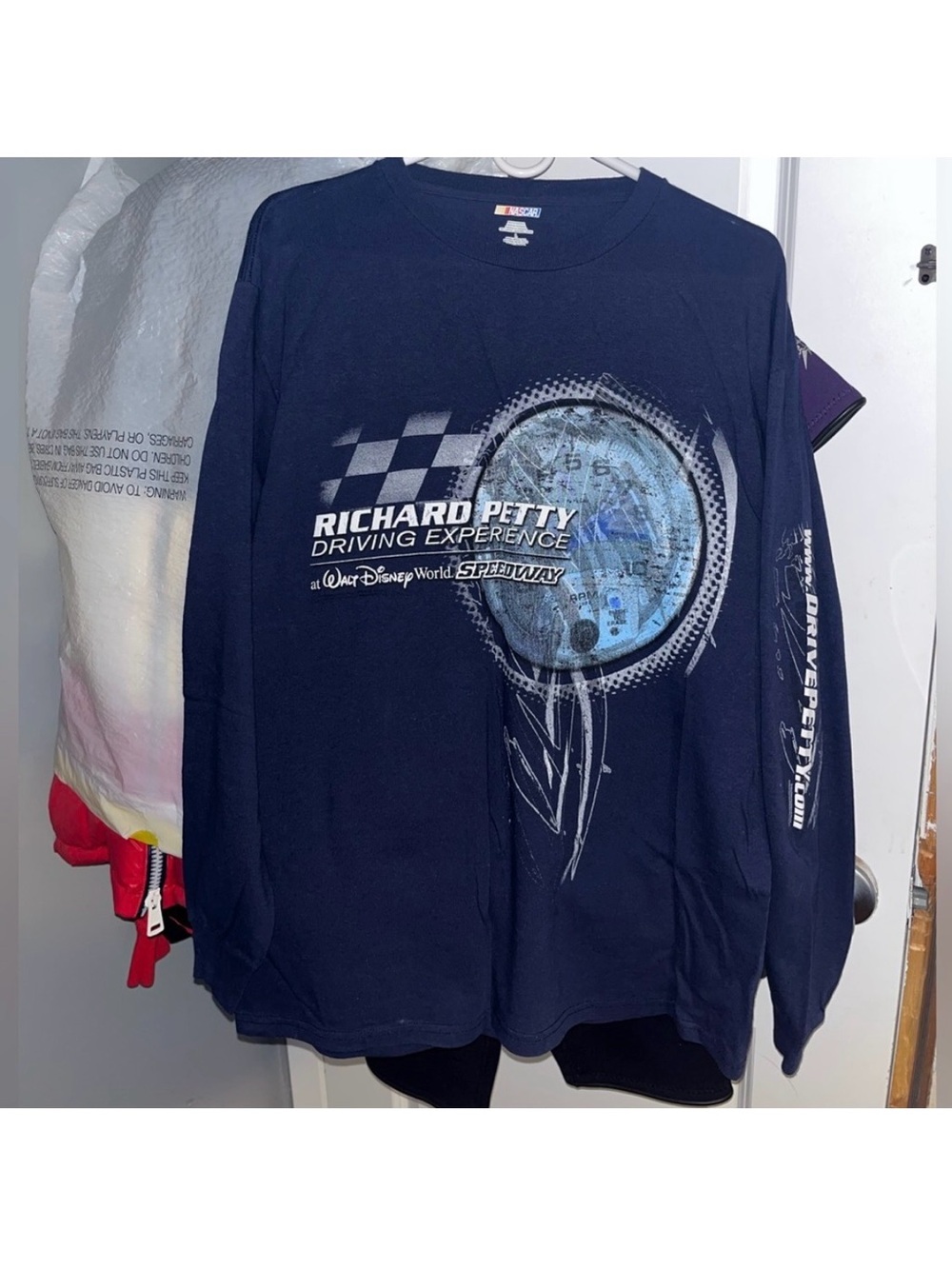 Blue NASCAR Walt Disney World Speedway Richard Petty Long Sleeve Crewneck Shirt